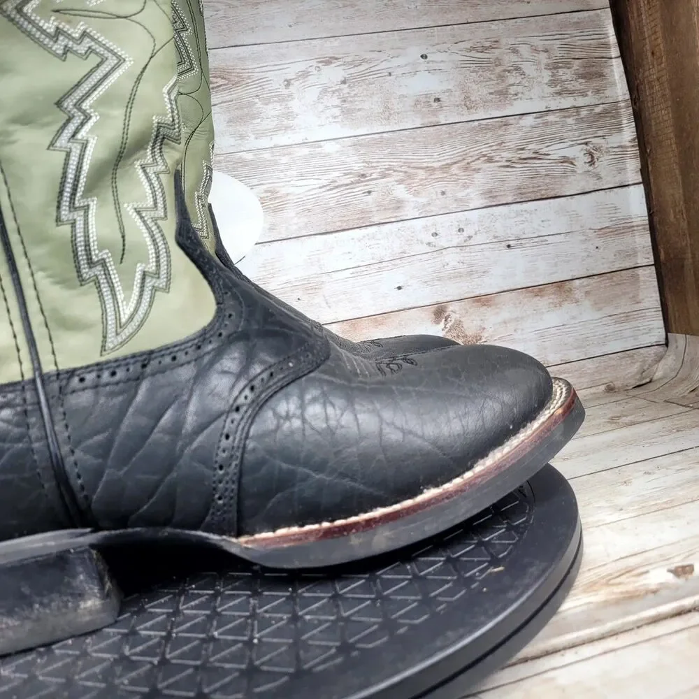 Durango Cowboy Western Boots Men's Size 8 Black Green Leather Round Toe Outdoor